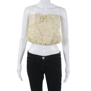 Cami Womens Camisole Cropped Beige Linen Floral Tie Sleeveless Boho Size XS